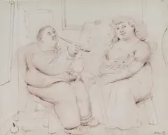 Fernando Botero, The Painter and His Model, 1980, graphite on paper