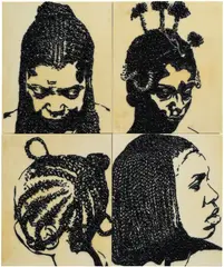Mickalene Thomas, Hair Portrait 2, 2012, rhinestones, acrylic and enamel on panel, in 4 parts