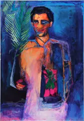 Andro Wekua, Portrait / Palm, 2018, oil and silkscreen ink on aluminum panel