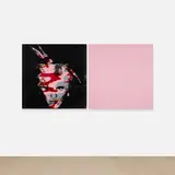 Gavin Turk, Camouflage Fright Wig Red and Pink, 2007, silkscreen ink on acrylic on canvas, diptych