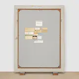 Vik Muniz, Os Fumantes (Léger), 2008, backing board, canvas, wooden stretcher and reproduced labels in artist's frame, with two carpeted wood blocks