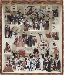 Marcel Dzama, Children of the Future Age, 2010, paper collage, watercolor, ink, wood, glass and cardboard diorama