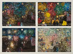 Earth and Fireworks by Jennifer Bartlett, 1993–1995, gouache and ink on paper, sold Feb 2026