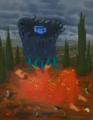 Erich (Arik) Brauer, Die Last der Klugheit, oil on cardboard laid on board
