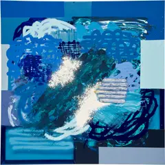 Patrick Alston, Kind of Blue, 2021, acrylic, oil, enamel, spray paint, gouache and pumice on sewn fabric and vinyl