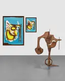 Aaron Curry, Reduced to and fro a Series of Intersecting Plastic Curves (Standing Hard), 2007, painted wood, rope, ink, gouache and acrylic on paper