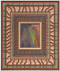 Zach Harris, G's Early Work, 2011-2013, water-based paint on carved wood, in artist's frame
