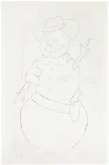 Cowboy Snowman by Mike Kelley, 2005, pencil on butcher paper mounted on rag paper, offered Feb 2026