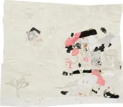 Mound #5 Receives Visitorials by Trenton Doyle Hancock, 2001, acrylic, graphite, glue, canvas, synthetic fur, rope, chewing gum, paper and printed paper collage on paper, offered Feb 2026