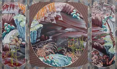 Brad Davis, Deep Pool Triptych, 1982–1983, acrylic and polyester on canvas, triptych
