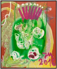 Jonathan Meese, DER GRÜNE BOGENFLITZ DE BLITZ, 2016, oil, acrylic, acrylic modelling paste and mixed media on canvas, in artist's frame