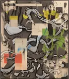 Jan-Ole Schiemann, Haare Hoch, 2016, ink and acrylic on canvas, in artist's frame