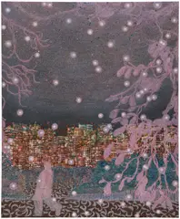 Josh Raz, Under Snowfall and Grappling Firmaments, 2023, oil on canvas