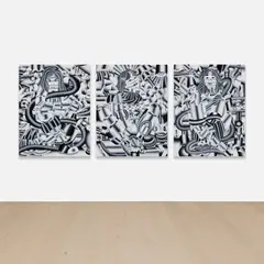 Geoffrey Bouillot, Three works: (i) Portrait de Orphné; (ii) Portrait Of Calypso; (iii) Portrait de Thétis, 2022, acrylic on canvas