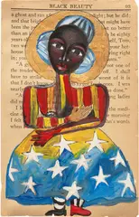 vanessa german, Black Madonna on Black Beauty book page, 2022, Unique pen and acrylic drawing, on book page, framed