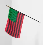 David Hammons, African American Flag, 1989, printed fabric and painted wood pole