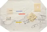 Lawrence Weiner, Islands in the Storm, 1989, graphite, marker, gouache, tape and paper collage on printed paper map