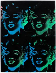 Andy Warhol, 4 Colored Marilyns (Reversal Series), 1979-1986, acrylic and silkscreen ink on canvas