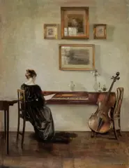 Carl Holsøe, Interior with Woman Seen from Behind (Interiør med kvinde set bagfra), 1900, oil on canvas
