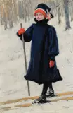 Paul Fischer, Harriet Skiing (Harriet på ski), oil on panel
