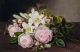 Johan Laurentz Jensen, Pink Roses and Lilies (Lyserøde roser og liljer), oil on panel