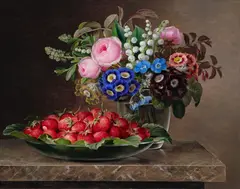 Johan Laurentz Jensen, Strawberries and Flowers (Jordbær og roser), 1841, oil on panel