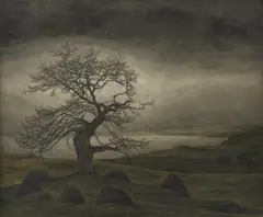Svend Hammershøi, Landscape, A bare Oak Tree (Landskab), 1902-1903, oil on canvas