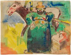 Marc Chagall, Le cocher Sélifane pour Hirschbein avec amour, 1927, gouache and ink over etching on paper