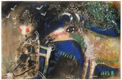 Marc Chagall, Jeune homme et chèvre, 1926–1927, gouache and ink on paper mounted to cardboard mounted on plasterboard