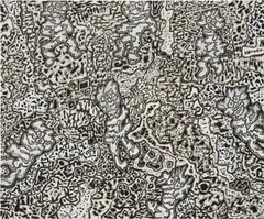 Jean Dubuffet, Paysage avec sept personnages, India ink and gouache on paper mounted to board