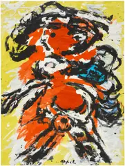 Karel Appel, Dutch Masquerade, 1962, oil, collage and gouache on paper