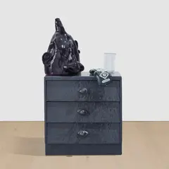 At Night I Can't Sleep by Woody De Othello, 2018, ceramic, glaze, carved wood and glass, in 4 parts, sold May 2026