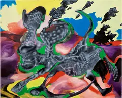Pol Taburet, Not sweet and not really tender melody of thunder played by a skeleton, 2020, acrylic and alcohol-based paint on canvas