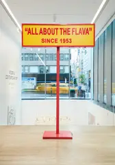 Lauren Halsey, ALL ABOUT THE FLAVA, 2020, vinyl, steel tube with aluminum cladding, custom paint, LED and power supply