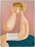Louise Bonnet, Seated Figure on Pink Background, 2016, oil on canvas