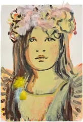 Claire Tabouret, Portrait with Feathers, 2016, acrylic and feathers on paper