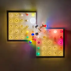 Jim Hodges, Untitled (When we collide), 2001, wood and metal panels, ceramic sockets and light bulbs, in 2 parts