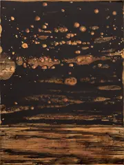Teresita Fernández, Golden (Nebula Vertical), 2015, gold chroming and India ink on panel