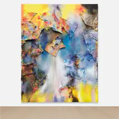 Leslie Martinez, The Finitude of Form, 2021, fabric, paper, fine ballast, pumice, iron oxide and acrylic on canvas