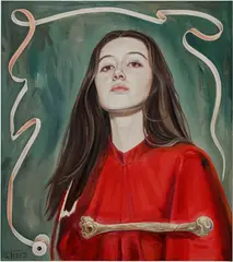 Kati Heck, Knochenmusik, 2021, oil and pencil on canvas, in artist’s frame