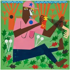 Off by Nina Chanel Abney, 2020, acrylic and spray paint on canvas, sold May 2026