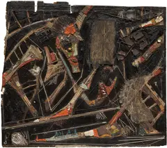 Alexandre Diop, Heraclite ou Sandro ou la farce Grecque, 2020, mixed media on particle board
