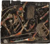 Alexandre Diop, Heraclite ou Sandro ou la farce Grecque, 2020, mixed media on particle board