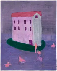 Katherine Bradford, Swimmers by the Mill, 2018-2019, acrylic on canvas