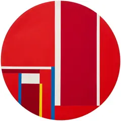Ilya Bolotowsky, Red Tondo-Tondo in 3 Reds with Yellow Line, 1979, acrylic on canvas