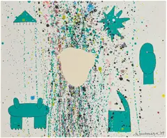 Perfect Shape and Shape by Sadamasa Motonaga, 1989, acrylic on canvas, sold Jul 2026