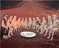 Tala Madani, Watch Men, 2026, oil on canvas