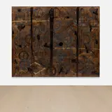 Rashid Johnson, Nukeout, 2012, branded red oak flooring, black soap, wax and paint