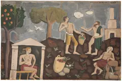 Composición con figuras by Joaquín Torres-García, 1927, oil on board laid over linen, sold Jul 2026