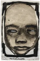 Marlene Dumas, Baby Lama, 1990, ink, graphite and staples on paper collage on paper